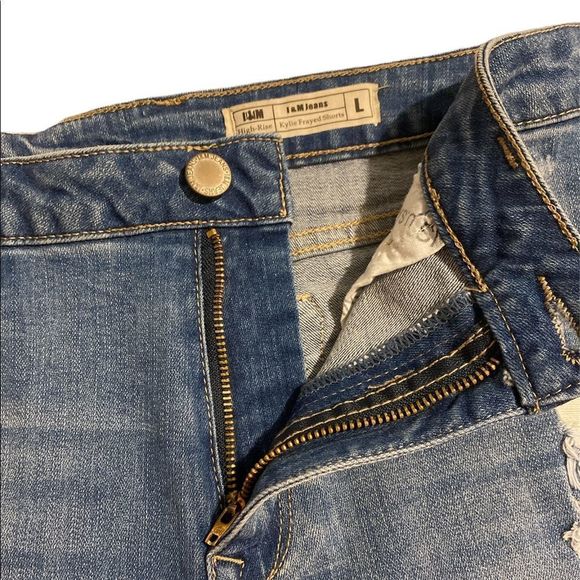 I & M Jeans High-Rise Kylie Frayed Shorts Large Distressed High Waist - Picture 4 of 12